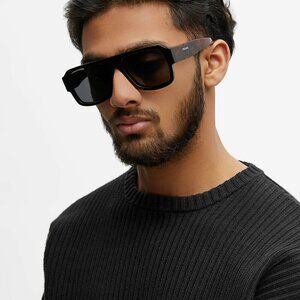 Prada Men BRAND NEW Sunglasses Black Dark Grey Pilot PR22YS 1AB5S0